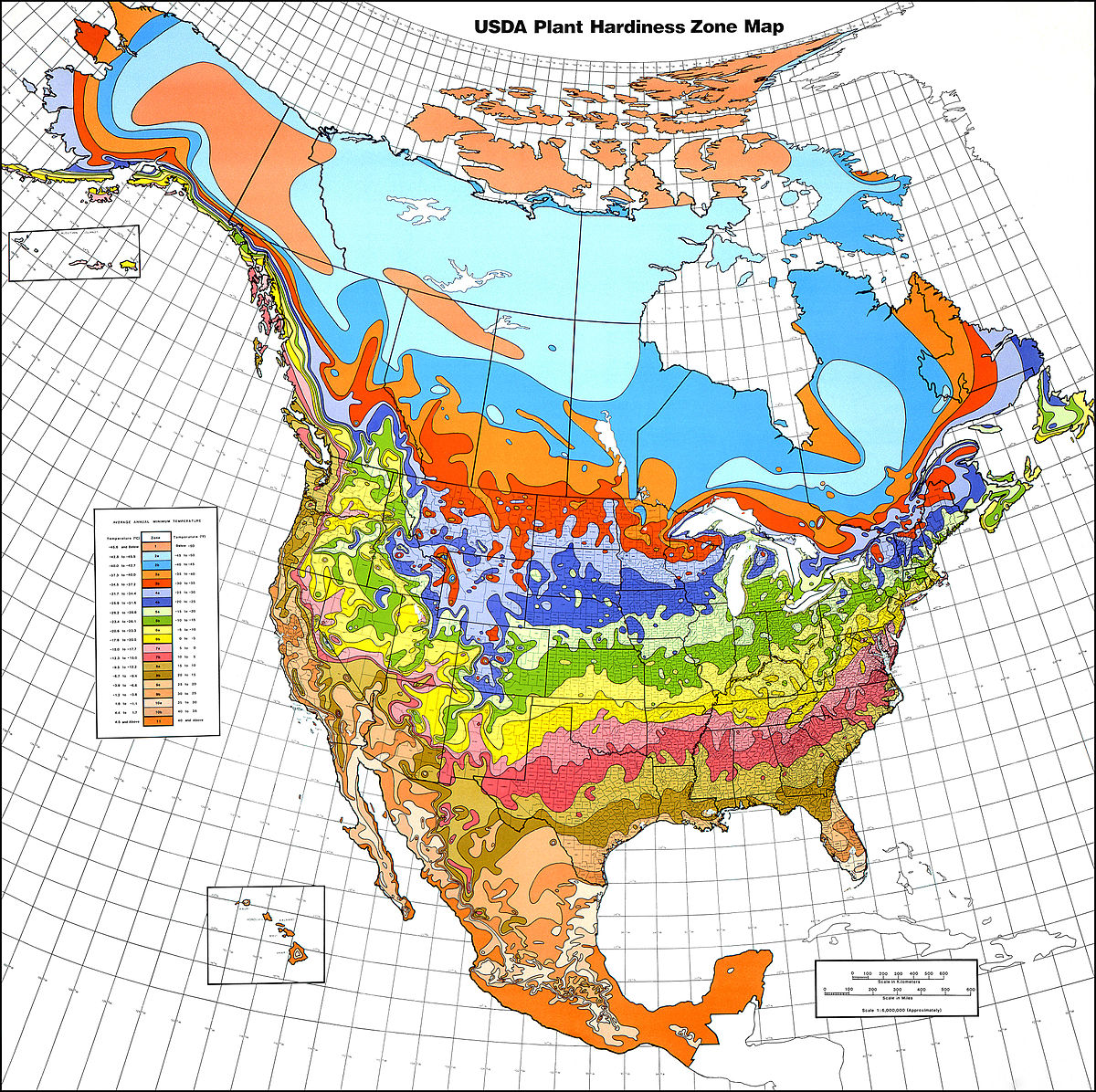 USDA plant hardiness zone map 1990 (Cathey 1990).