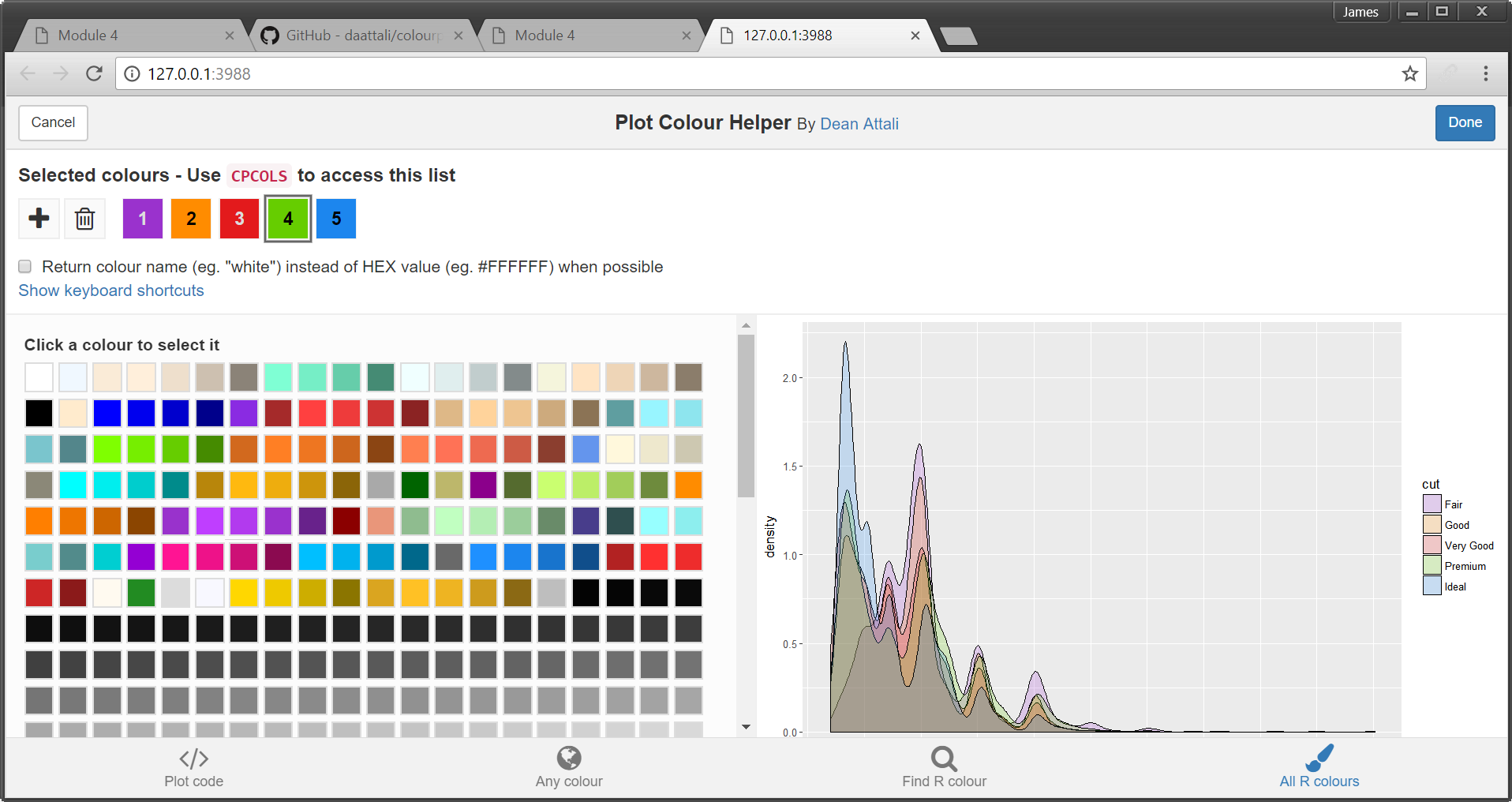 Plot colour helper window.