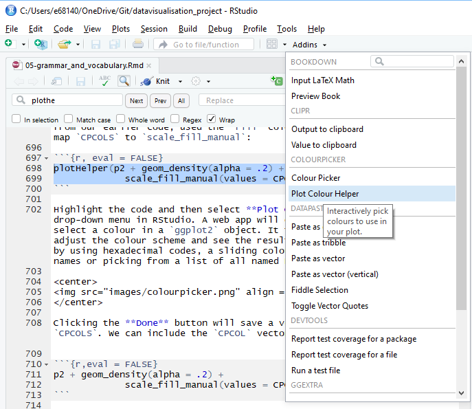 Accessing the plot colour helper in RStudio.